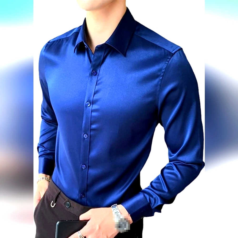 Bellissimo Navy sateen dress shirt